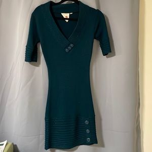 Beautiful blue button accent sparkle sweater dress